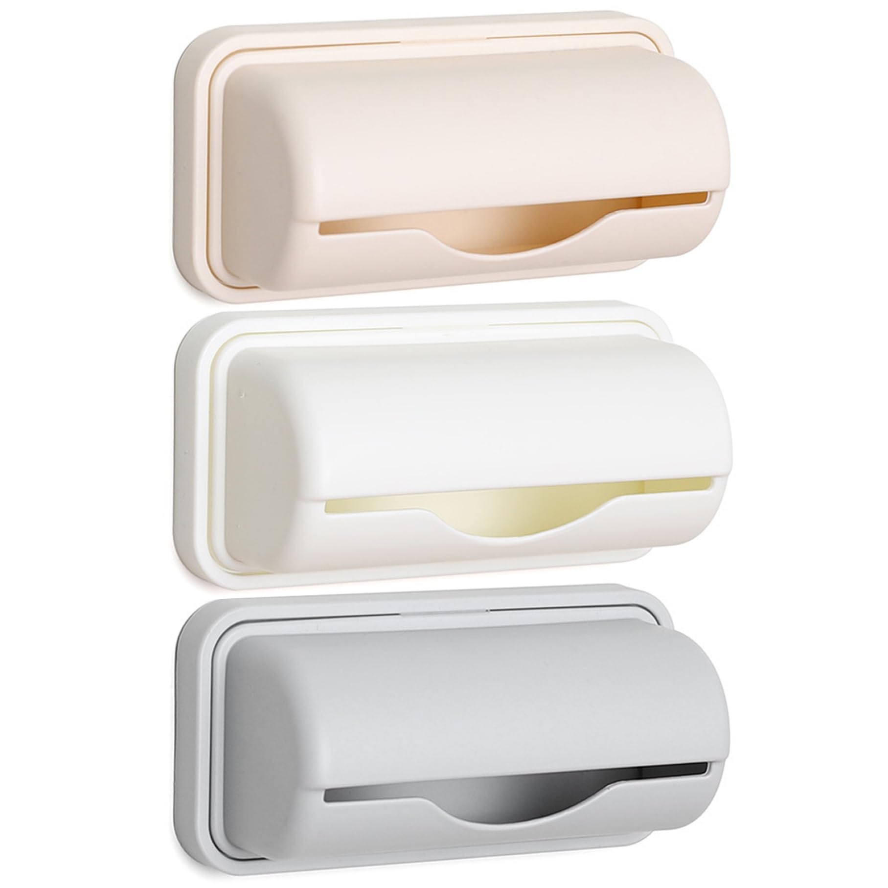 Cakeeyum White, Grey, Apricot 3Pcs Bag Dispenser 5.9X5.3x2.6'' Adhesive Trash Bag Holder With Large Opening Garbage Dispenser With Smooth Extraction For Kitchen And Bathroom