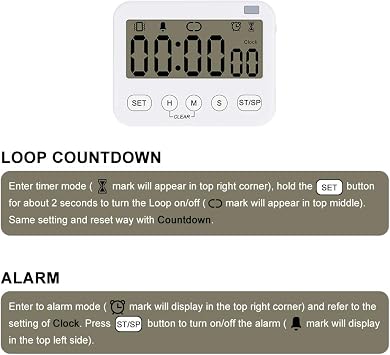 Stonylab 2pk Digital Timer Clock, 2 Pack Premium Multi-Function Digital Clock Countdown Timer Kitchen Event Timer with Alarm, Magnetic Back Big Digits Display Vibration/Flashlight/Sound Alarm
