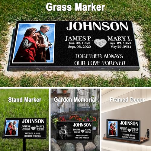 Image of ADFSTONE Double Headstones for Graves, Granite Burial Plaques for Two, Personalized Grave Marker, Cemetery Markers for Graves, Personalized Memorial Plaque with Porcelain Portrait