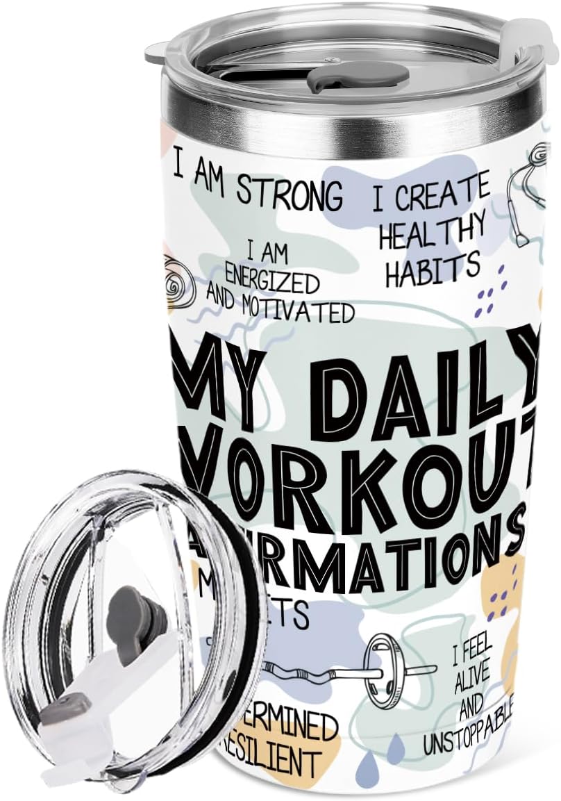 Daily Affirmations for Women Workout Tumbler,Encouragement Mental Health Inspirational Gifts for Women Coworker Boss Birthday Friendship Christmas Office 20 oz Insulated Coffee Tumbler Travel Cup