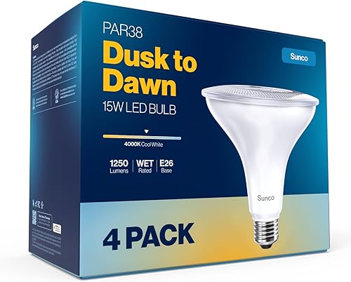 Sunco - Luz de inundación LED para exteriores, resistente al agua, PAR38, bombilla del atardecer al amanecer, 1250 LM, equivalente a 120 W 15 W,