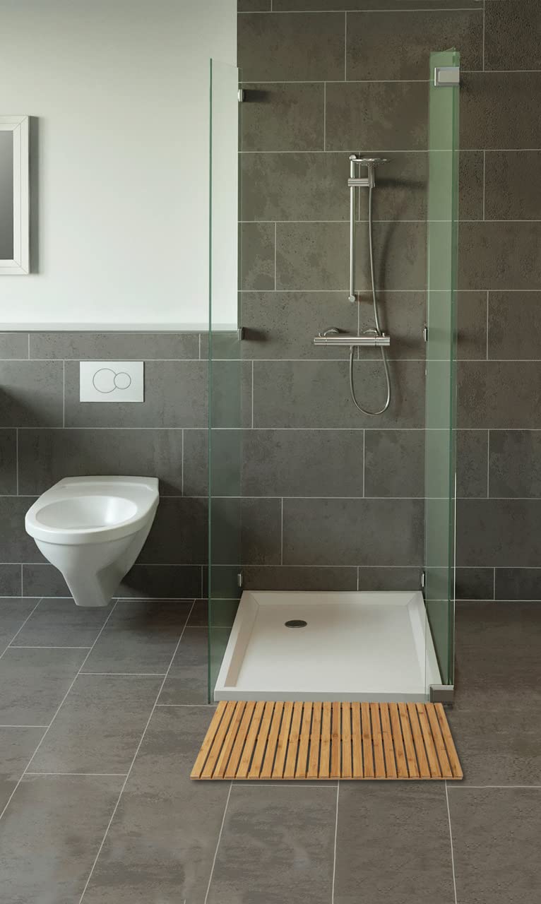 Wenko Pedana Indoor & Outdoor Bambù, tappetino antiscivolo per ambienti interni ed esterni in bambù ecologico, moderna pedana per la doccia, la vasca da bagno e la zona piscina, 100 x 50 cm