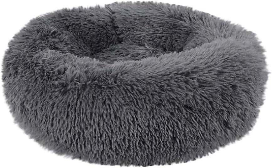 Han Shi Donut Cuddler Round Cat Bed Ultra Soft Comfortable Plush Kennel Pet Dog Cushion Bed Indoor Round Pillow Cuddler(Dark Gray,M)