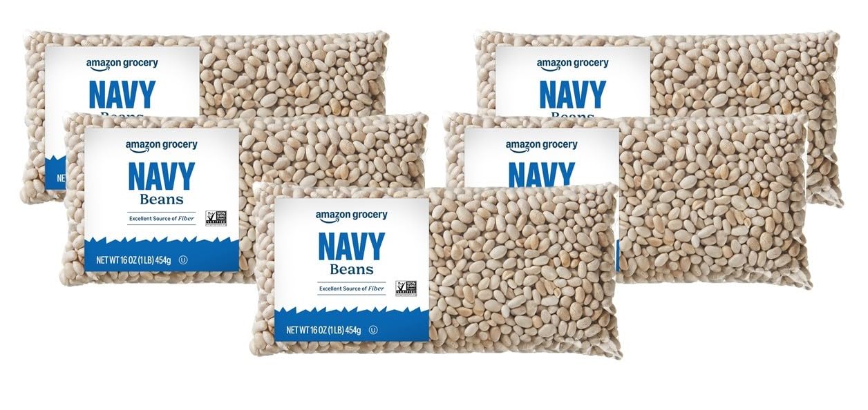 Amazon Grocery Navy Beans, 16oz Pack of 3 - Premium Dry Whole Beans for Soups, Baking & Bulk Storage