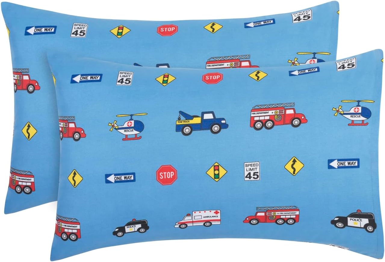 2-Pack Toddler Travel Pillowcases -100% Soft Microfiber, Breathable and Hypoallergenic - 14" by 20" Kids Pillowcases fits Pillows 14x19, 13x18 or 12x16, Fire, Police and Rescue