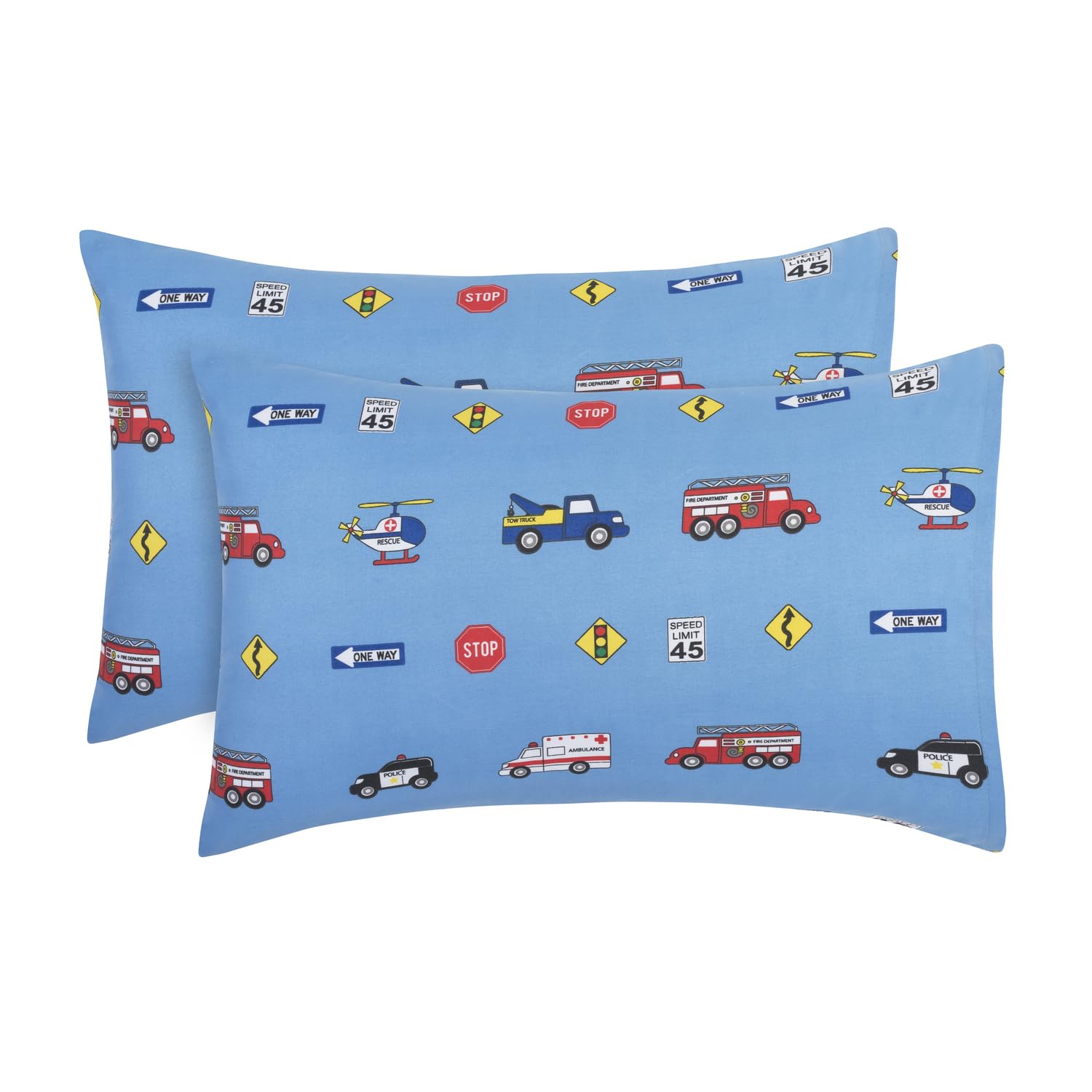 2-Pack Toddler Travel Pillowcases -100% Soft Microfiber, Breathable and Hypoallergenic - 14" by 20" Kids Pillowcases fits Pillows 14x19, 13x18 or 12x16, Fire, Police and Rescue