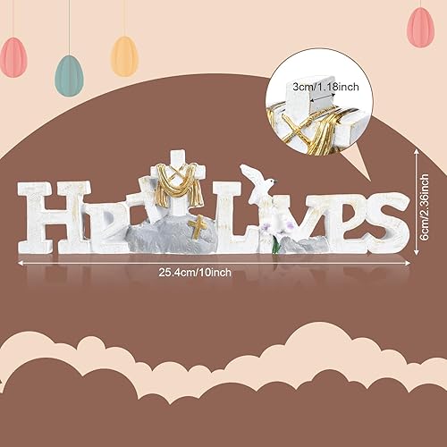 Miniatura 2 de Yookeer He Lives - Decoración de mesa de resina de Pascua, letrero de mesa de flores cruzadas, decoración de mesa de Pascua, centros de mesa de