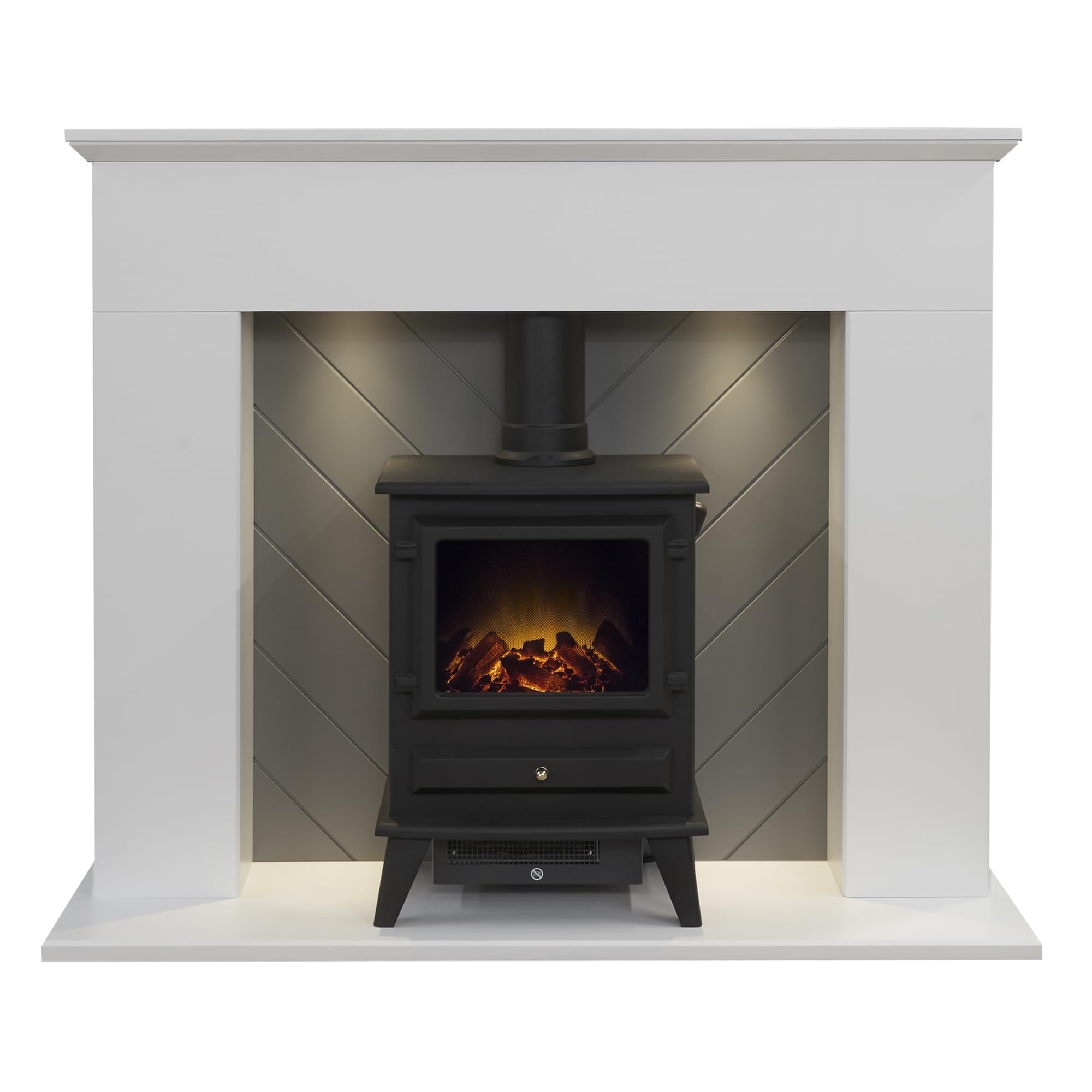 Adam Corinth Stove Fireplace in Pure White & Grey with Downlights & Hudson El...