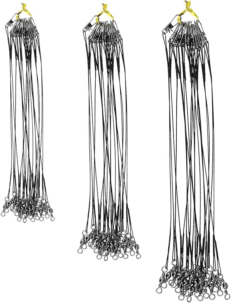 72pcs Fishing Wire Trace Leaders Lure Wire Trace Stainless Steel Trace Leaders with Snap for Pike Hidden Main Line Prevent Fish Bite Line 15cm 20cm 25cm (Black)