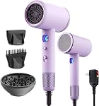 Professional Hair Dryer,1875 Watt High-Speed Ionic Blow Dryer with Diffuser/Concentrator/Comb Nozzle,LED Temp Display Light,Intelligent Temp Control,Low Noise for Home/Salon/Travel (Silvery)