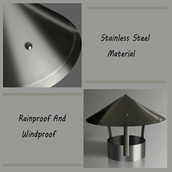 Round Roof Cap Galvanized Metal Round Roof Rain Cap,Chimney Cowl Cap Tool,for All Weather Conditions Top Exhaust Cap,for Perfect Insulation Vent Cover,Adjustable,d18cm/7.09in