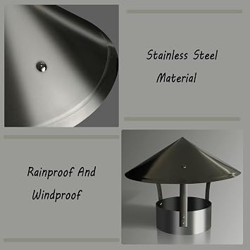 Round Roof Cap Galvanized Metal Round Roof Rain Cap,Chimney Cowl Cap Tool,for All Weather Conditions Top Exhaust Cap,for Perfect Insulation Vent Cover,Adjustable,d18cm/7.09in