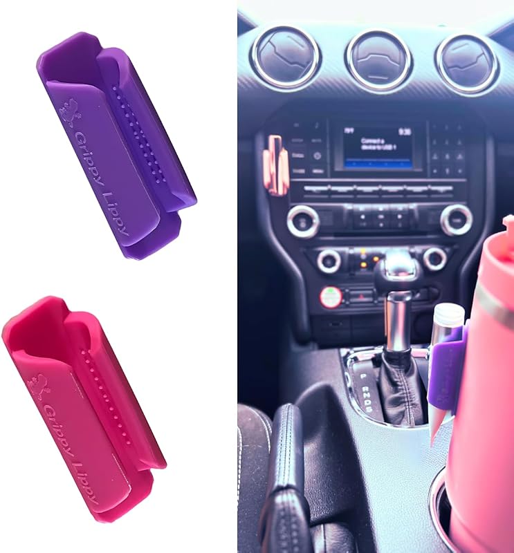 Suporte para bálsamo labial Grippy Lippy rosa e roxo, pacote com 2