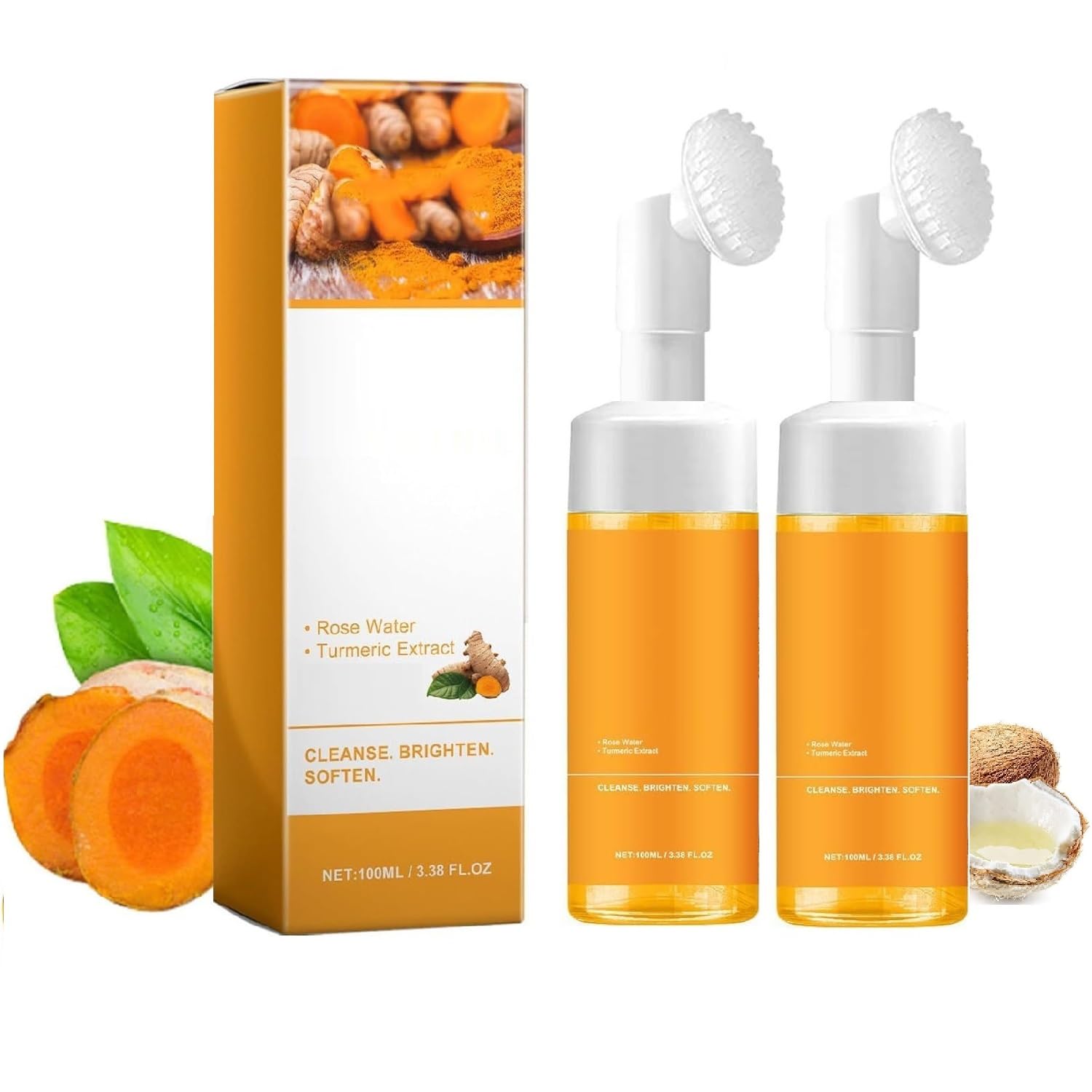 2 Pcs Turmeric Foaming Face Wash, turmeric Cleansing Mousse, Deep Cleansing Glow Wash Turmeric Facial Cleanser With Brush for Women All Skin. 2 Pcs Turmeric Foaming Face Wash, turmeric Cleansing Mousse, Deep Cleansing Glow Wash Turmeric Facial Cleanser With Brush for Women All Skin.