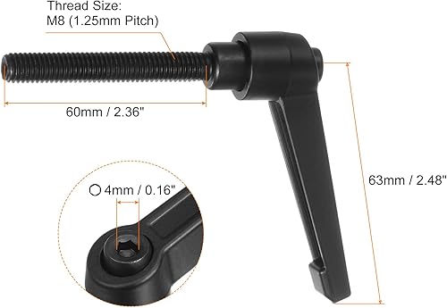 Miniatura 8 de HARFINGTON 10 manijas de palanca de sujeción ajustables M8 x 1.575 in de rosca macho, perillas de tornillo giratorio de bloqueo de trinquete de