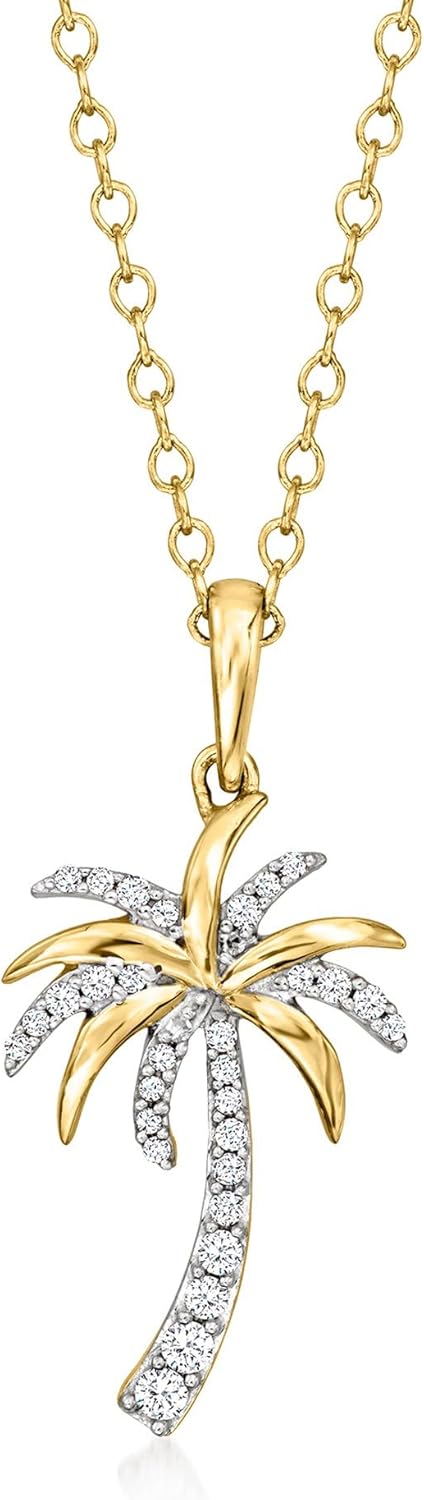Ross-Simons 0.10 ct. t.w. Diamond Palm Tree Pendant Necklace in 14kt Yellow Gold