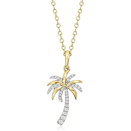 Ross-Simons 0.10 ct. t.w. Diamond Palm Tree Pendant Necklace in 14kt Yellow Gold