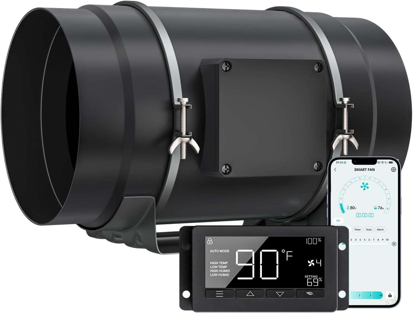 Toolazy Quiet 8" 831 CFM Inline Duct Fan with WiFi Integrated App Controller, Temperature Humidity Control - Ventilation Exhaust Fan for Heating Cooling, Grow Tents, Hydroponics