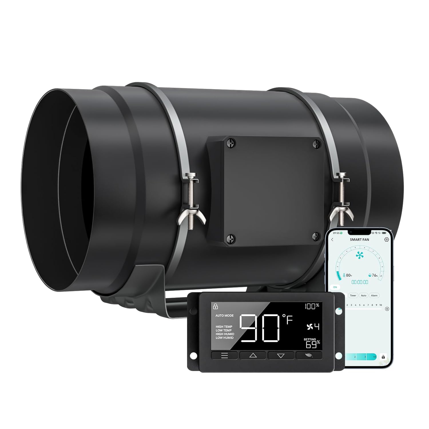 Toolazy 8 Inch Inline Duct Fan with WiFi App Control, 831 CFM Quiet EC Motor Ventilation Fan with Temperature Humidity Sensor, Smart Exhaust Fan for Large Grow Tent, Hydroponics, HVAC, Commercial Use