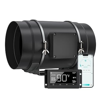 Toolazy 8 Inch Inline Duct Fan with WiFi App Control, 831 CFM Quiet EC Motor Ventilation Fan with Temperature Humidity Sensor, Smart Exhaust Fan for Large Grow Tent, Hydroponics, HVAC, Commercial Use