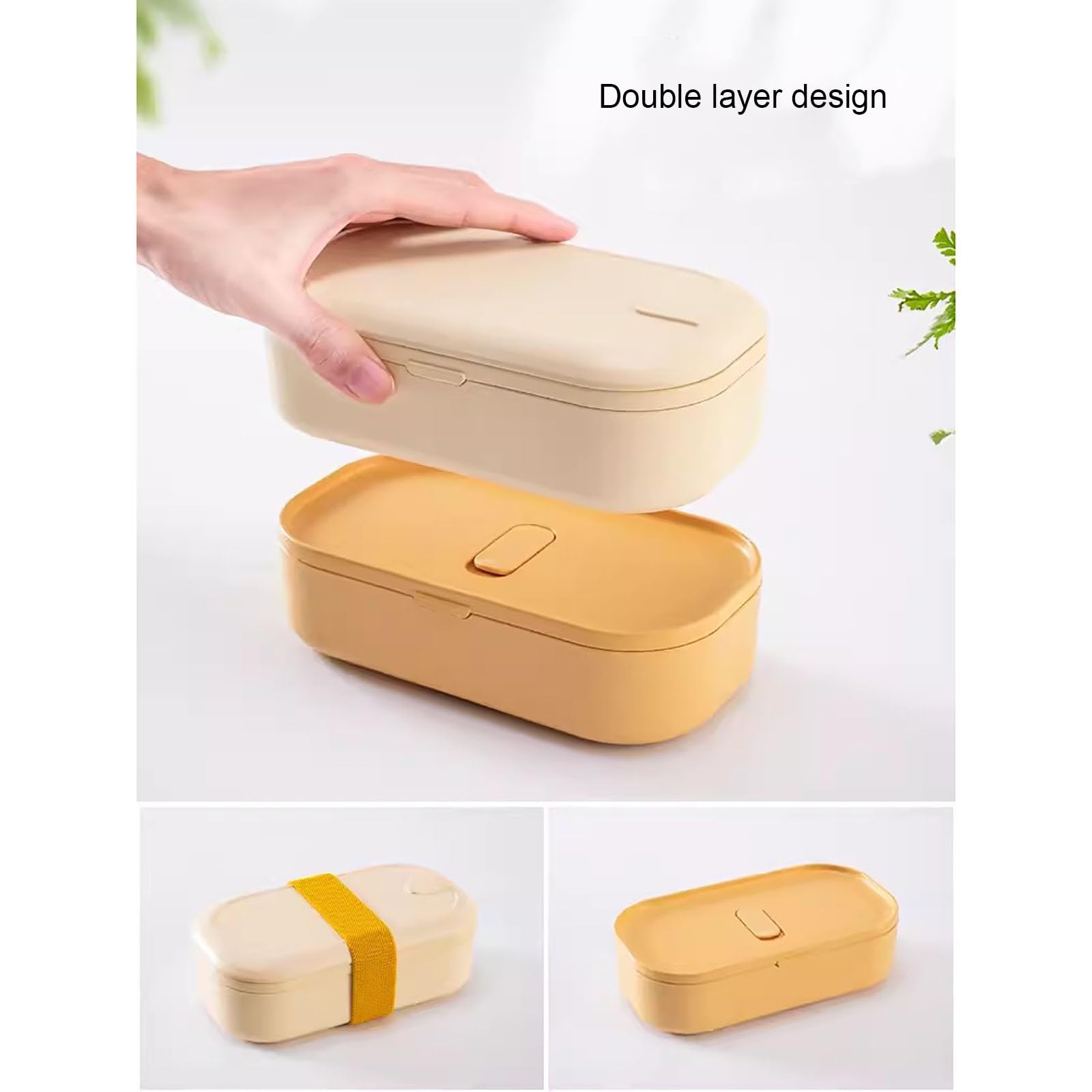 Fiambrera, Lonchera con Aislamiento, Lonchera Apilable con Cubiertos, Lonchera con Compartimento para Alimentos, a Prueba de Fugas con Banda de Amarre(Green)