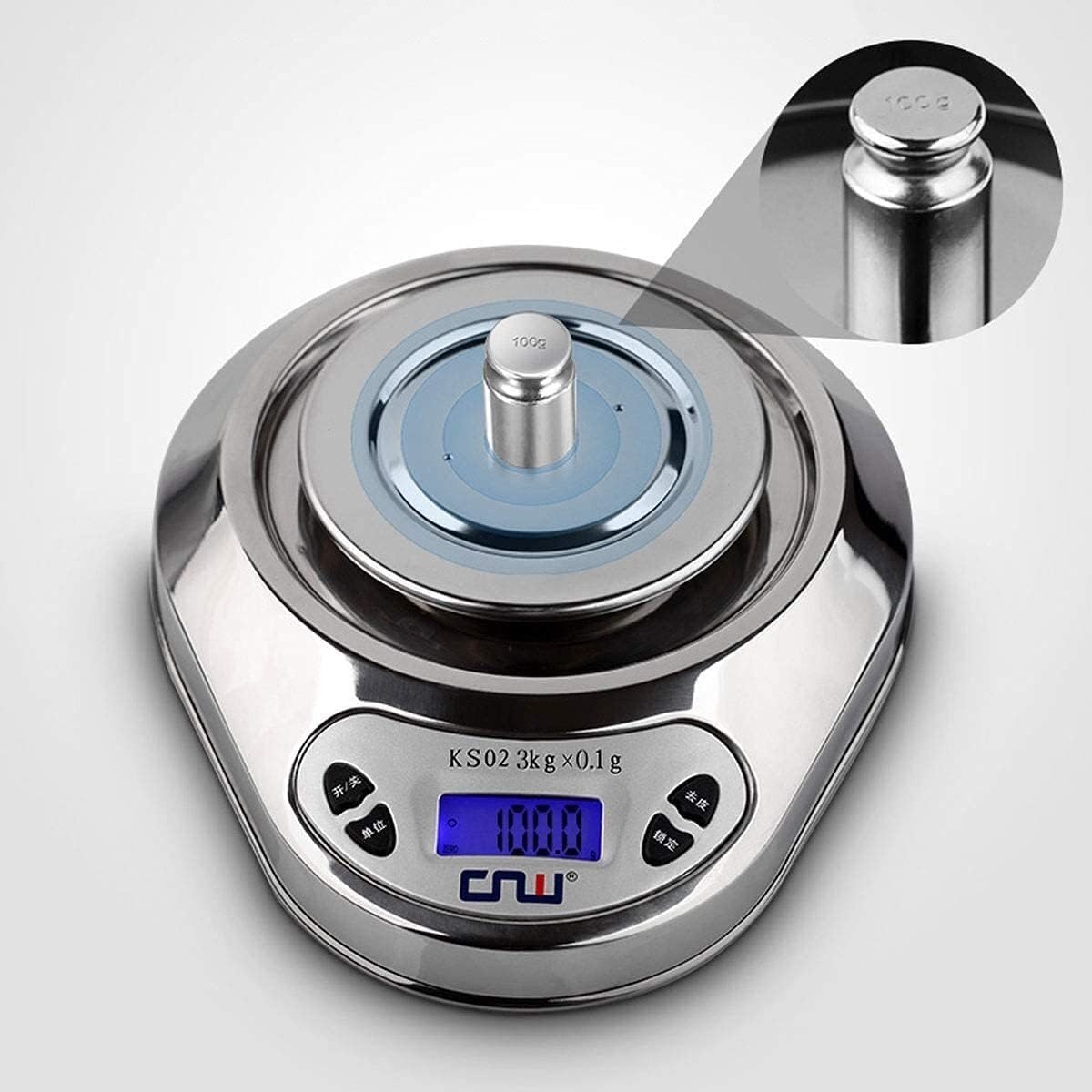 Digital Kitchen Food Scale, Stainless Steel Baking Electronic Scale with Bowl and Tar Function, Easy to Store, 3kg/0.1g (Battery Type 3kg/0.1g)