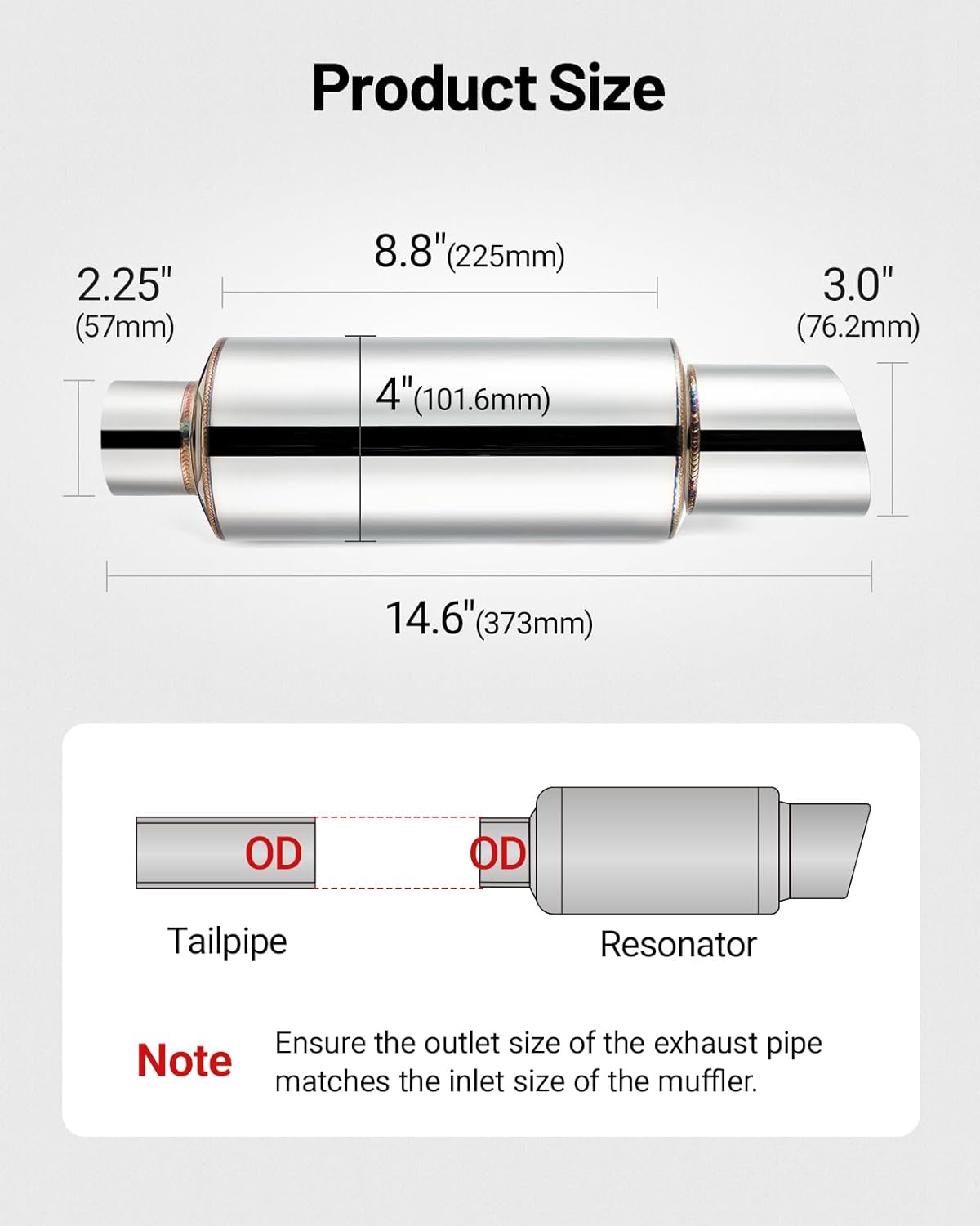 EVIL ENERGY Exhaust Muffler Stainless Steel Exhaust Tip Universal 14.6" Length (Non Burnt 2.25" intlet 3" outlet)