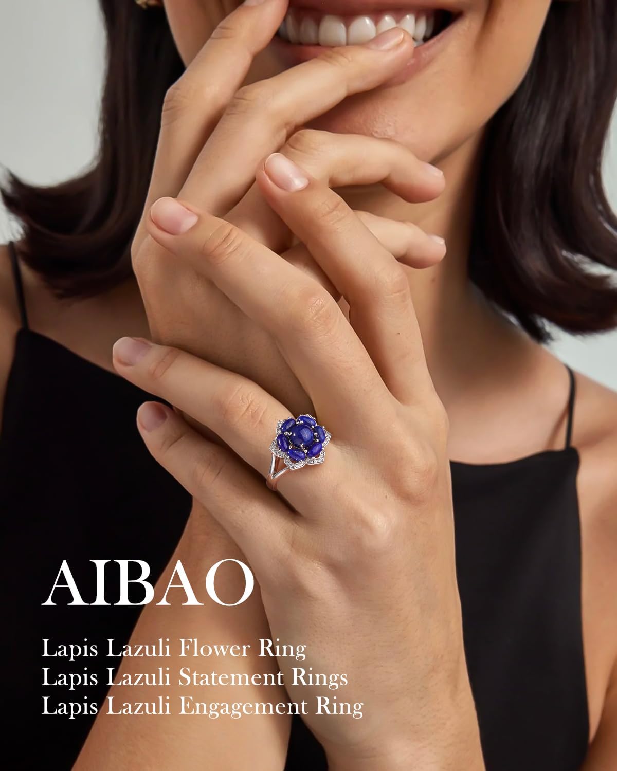 AIBAO Turquoise/Lapis Lazuli/Malachite/Pearl Rings for Women Sterling Silver Six-leaf Clover and Flower Gemstone Engagement Ring Size 6 to 10 Anniversary Valentines Christmas Gift