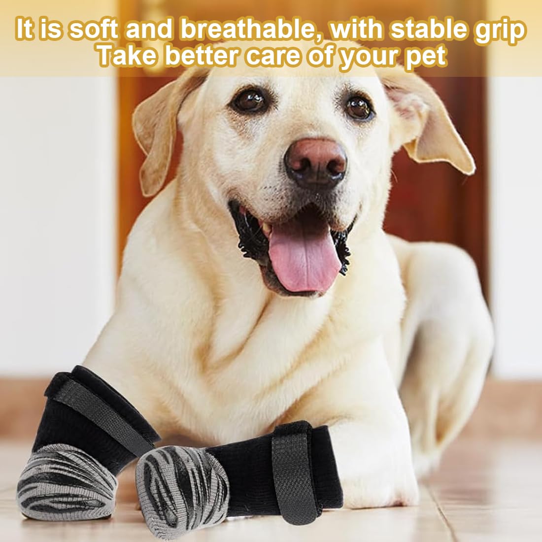 Chaussettes Antidérapantes pour Chien, Protection Coussinet Chien, Chaussure Chien, Réglables Chaussettes Chien avec Adhérence, Pour Petits Chiens, Chaussettes Chat (4 Pièces, Noir, S)