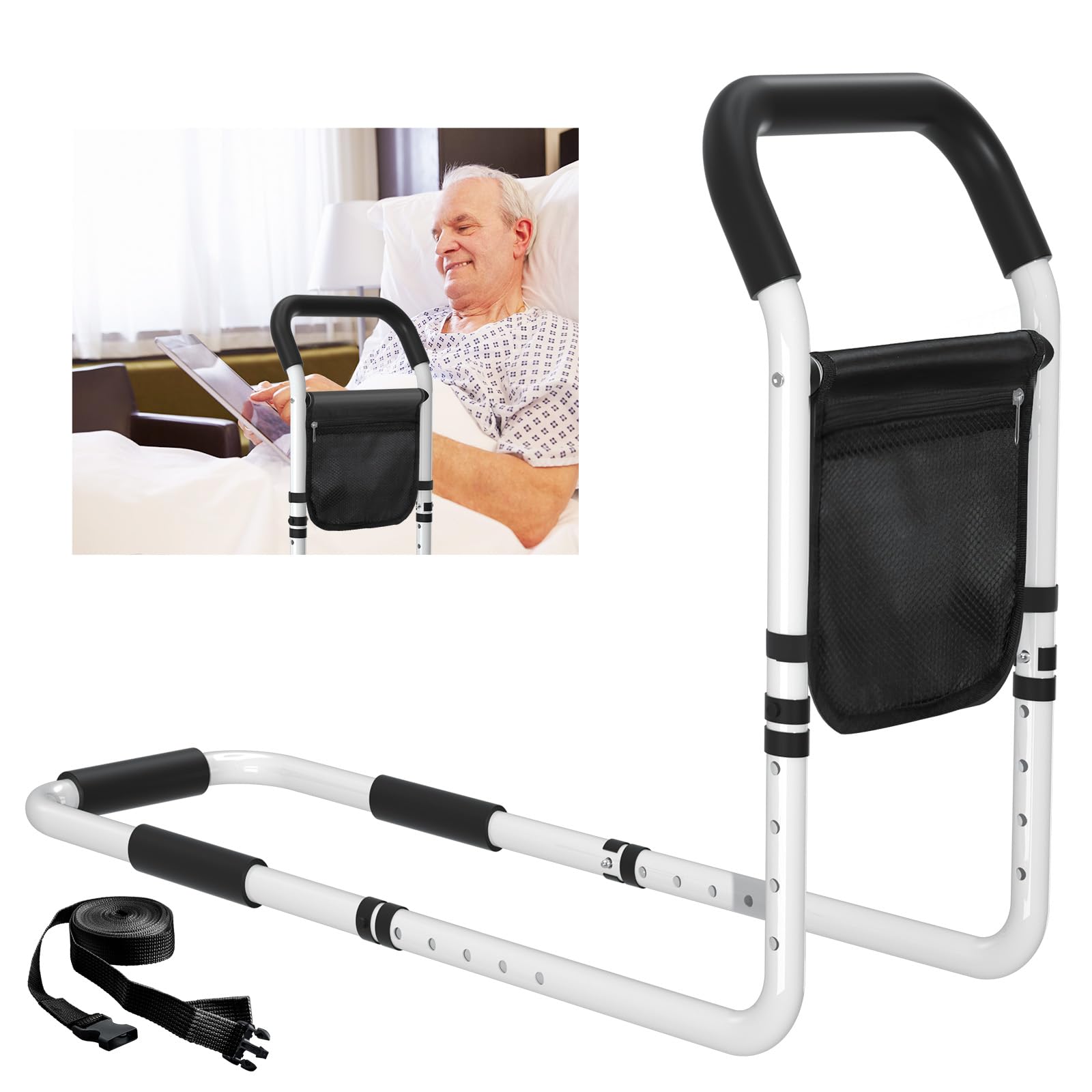 WHOMEC Bed Rails for Elderly Adults,5 Height Adjustable Bed Assist Rail ...