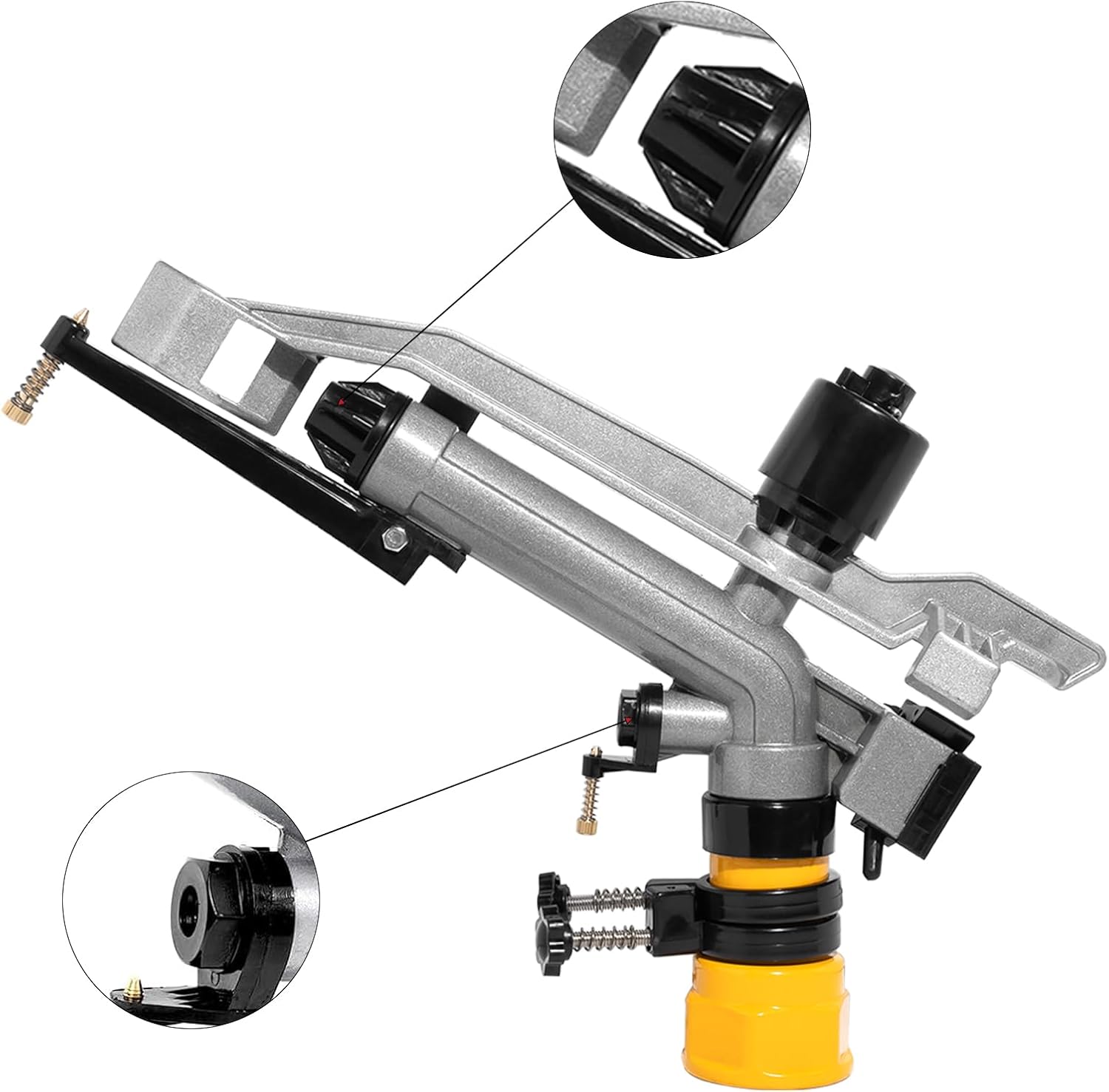 360° Rain Gun Sprinkler, 1-1/2" FNPT Full Circle Impact Sprinkler with 4 Interchangeable Nozzles, 17-29m Range for Farm Agricultural Irrigation, Lawns & Garden Watering