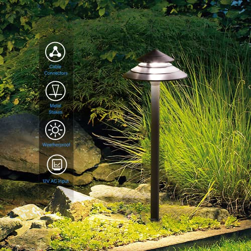 Goodsmann Pathway Lights Kits 3W Led 8Pk Outdoor Low Voltage Landscape Lighting 180 Lumen Hardwired 2 Tier Pagoda Path Light 3000K Warm White Metal 12V Electric Sidewalk Walkway Lights With Connectors #TOP2