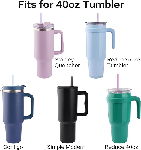 Miniatura 4 de Joshey Pajitas de repuesto Tritan de 12 pulgadas para vaso Stanley de 40 onzas, paquete de 6 popotes largos reutilizables con cepillo de limpieza,