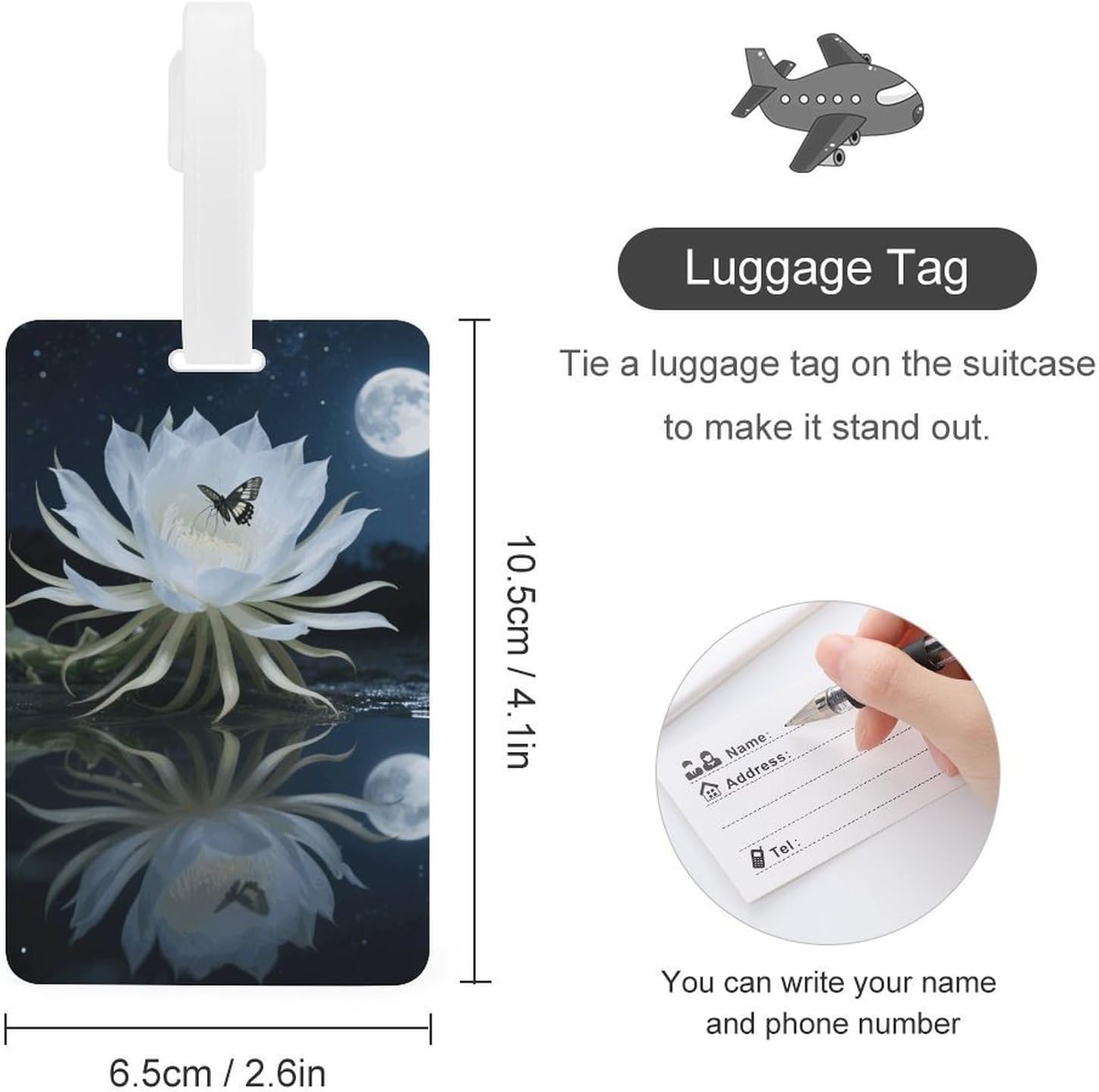 NightBlooming Cereus Luggage Tag with Name ID Card for Suitcase image 2