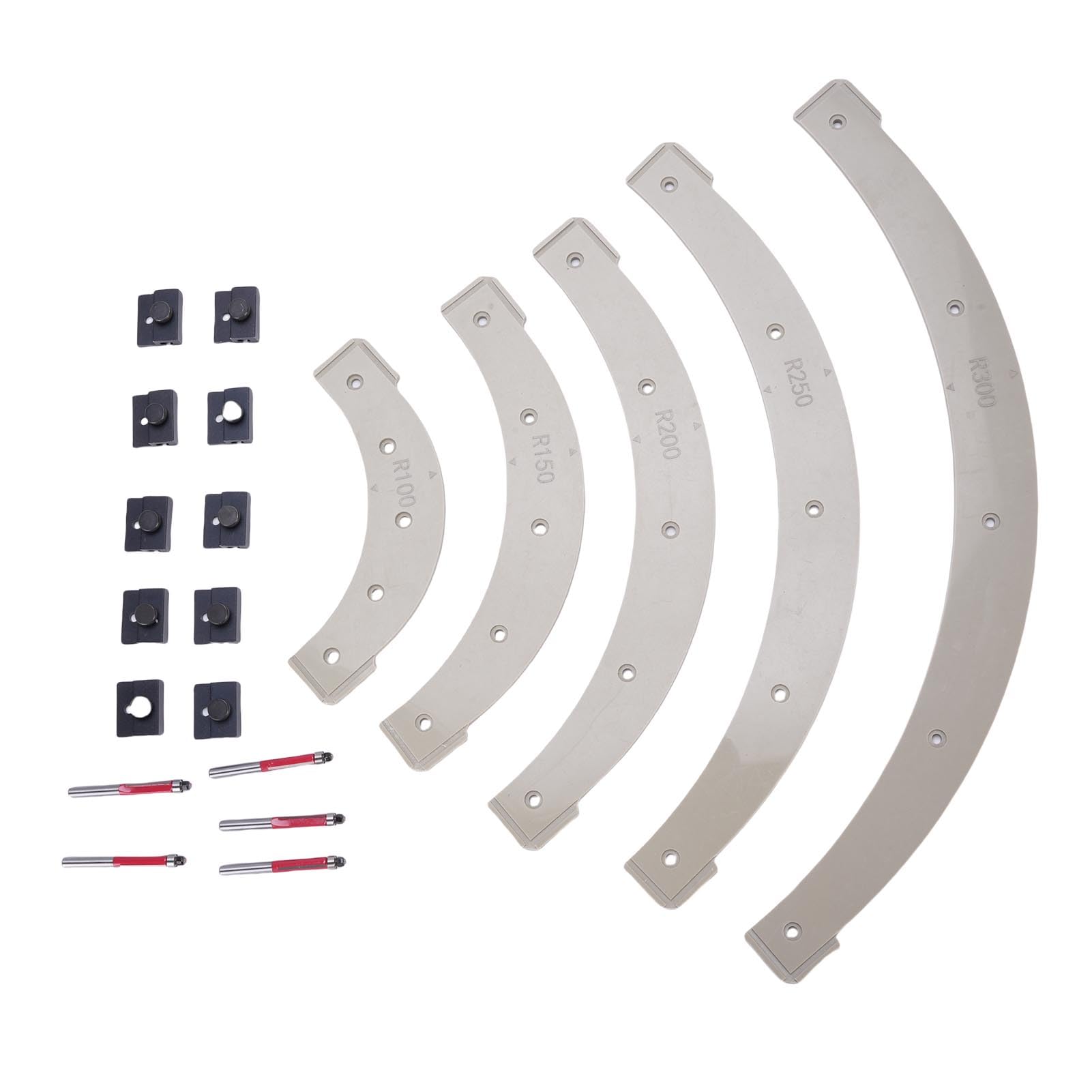 Marhynchus Oberfräsen-Ecklehren-Set, 5-teilig, Kunststoff-Radius-Schablonen R100, R150, R200, R250, R300 mit Abnehmbarer Schablone für die Holzbearbeitung von Schrankkanten