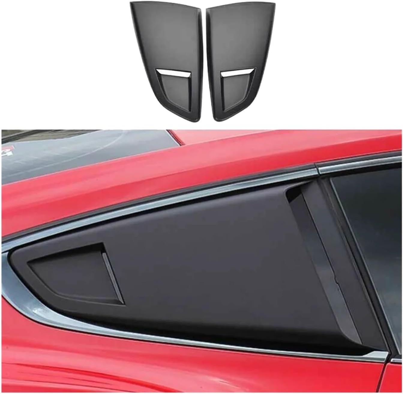 Matte Black Rear Side Vent Quarter Window Louver Shutter Cover Trim Compatible with 2015-2022 Ford Mustang