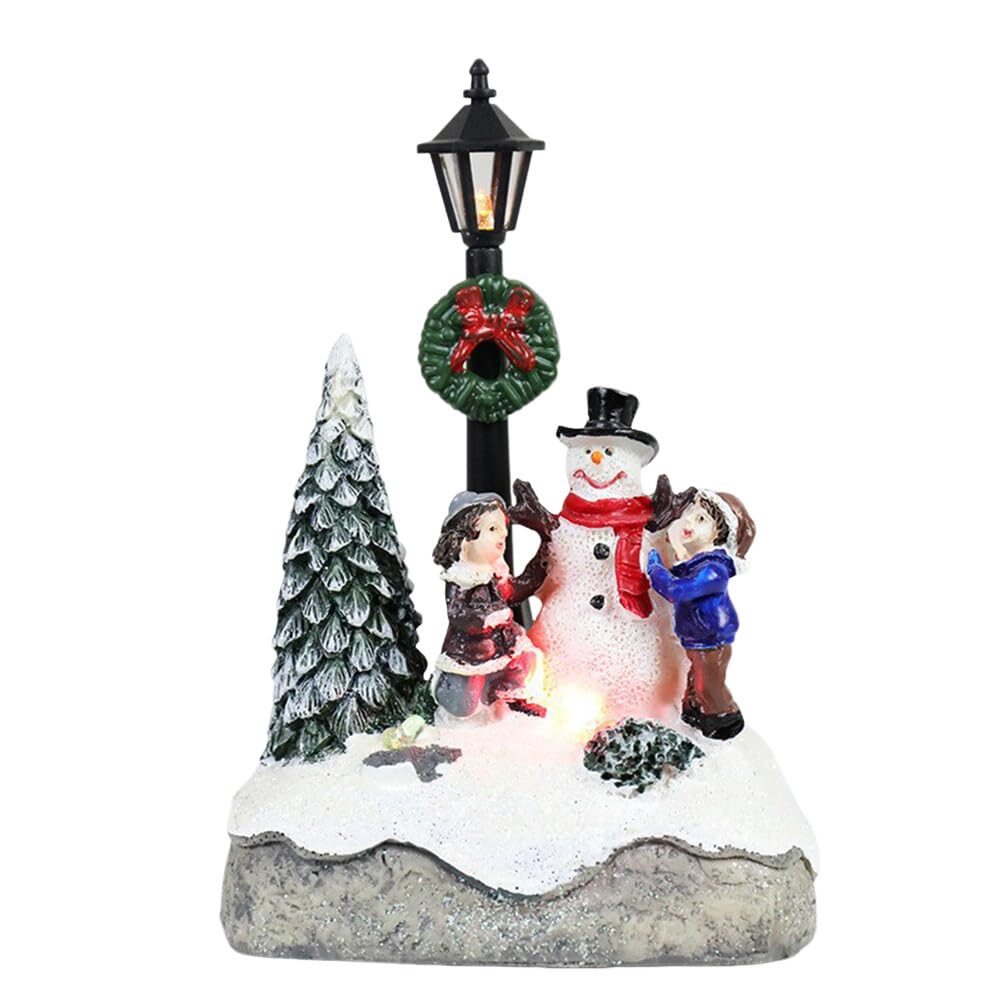 Christmas Town Village Decorations, Battery Operated Resin Christmas Scene Village Houses Town with LED Light Christmas Ornament