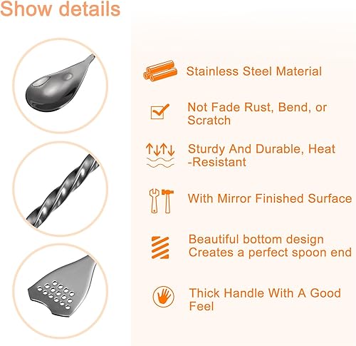 Miniatura 3 de Uxcell Cuchara de barra de acero inoxidable de 12 pulgadas, color negro, diseño único de mezcla, cuchara mezcladora de bebidas, 1 pieza