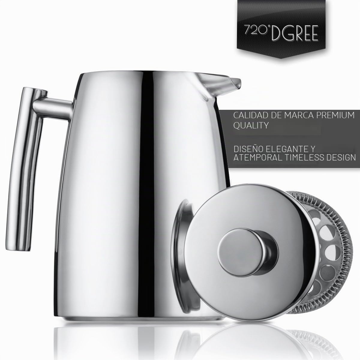 720°DGREE French Press “Sunrise“ - 950ml - Cafetera de émbolo elegante de acero inoxidable con filtro permanente y función térmica por aislante doble pared - Perfecto para café, té - Hasta 8 tazas