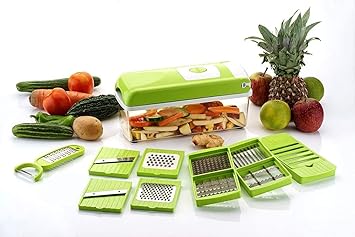 13 in 1 Mutltipurpose Vegetable Cutter, Fruits & Vegetable Choppers for Kitchen, Unbreakable Food Grade Body, Easy Push to Clean Button Slicer Dicer (Green, Plastic)