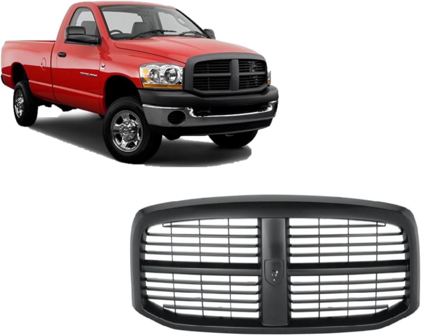 Front Grille (All Black) Compatible With Dodge 2006-2008 Ram 1500 / Compatible With Dodge 2006-2009 Ram 2500 / Compatible With Dodge 2006-2009 Ram 3500 Front Grill