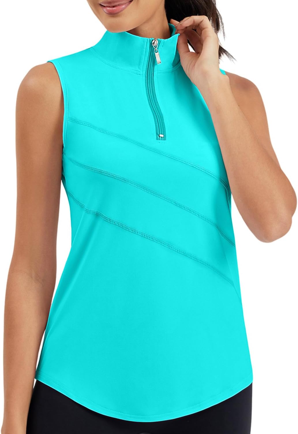 Womens Golf Polo Shirts Sleeveless Zip Up Tennis Moisture Wicking Workout Tops - Image 2