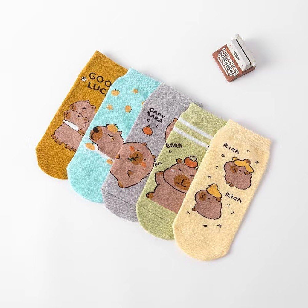 ZenithAura Lot De 5 Paires De Chaussettes Capybara – Douces Et Confortables – Tailles 36-39 UE – Cadeau Drôle Et Mignon