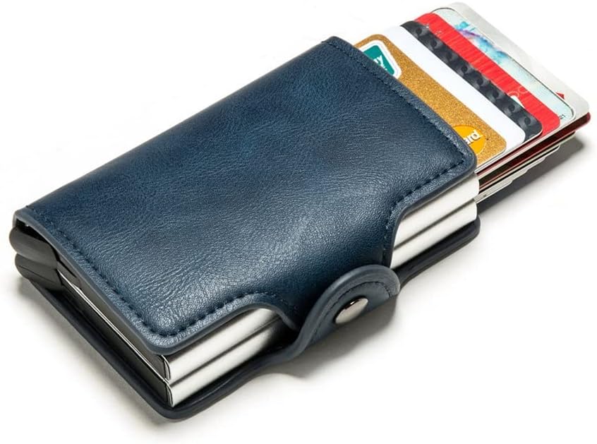 Mini Double Box Metal Wallet Vintage Leather Credit Card Holder for Men and Women Business Card ID Badge Holder Case (Color : E, Size : 9.5 * 6.5cm)