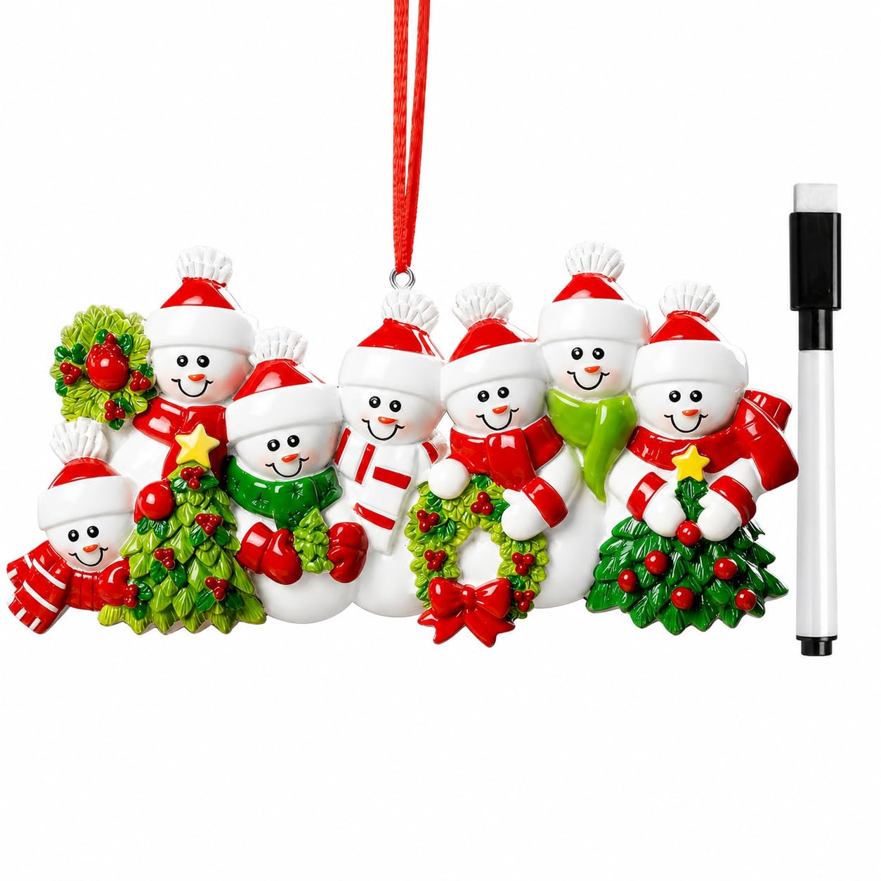 iDIY Family Christmas Ornament 2026, Snowman Ornament with Pen, Write Your Own Names and Year, Resin Christmas Tree Decoration, Family Keepsake Gift, 7-Person Design