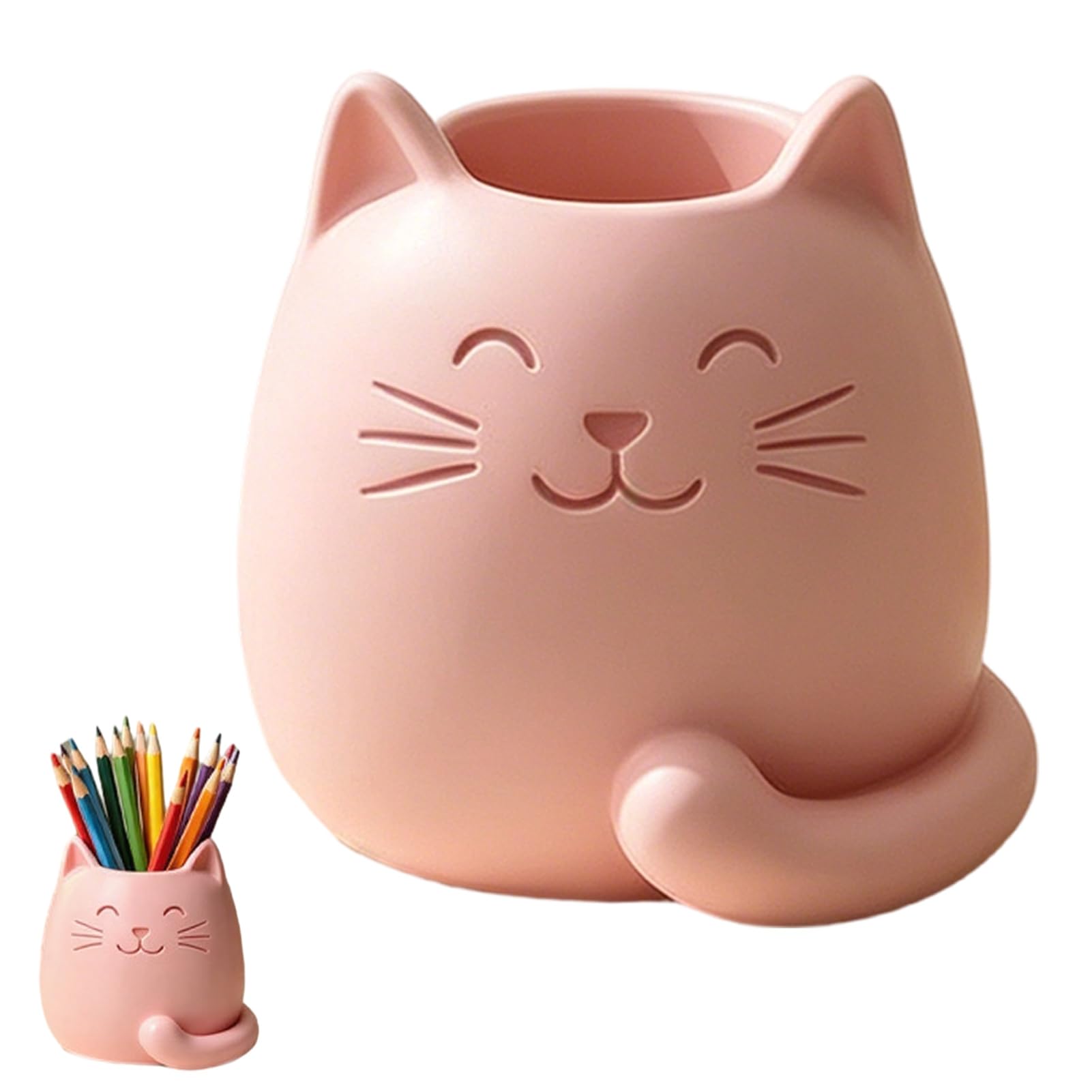 Glifora Pen Holder - Cartoon Cat Shape Desk Organiser, Smooth Surface Decorative Stationery Holder for Pencils, Gel Pens and Makeup Brushes