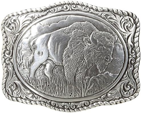 Nocona Men's Crumrine Silver Bison Scaloped Buckle, One Size
