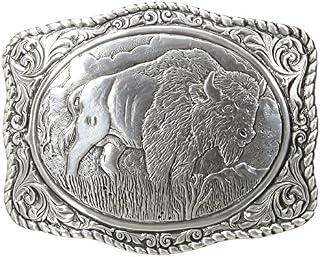 Nocona Men's Crumrine Silver Bison Scaloped Buckle, One Size