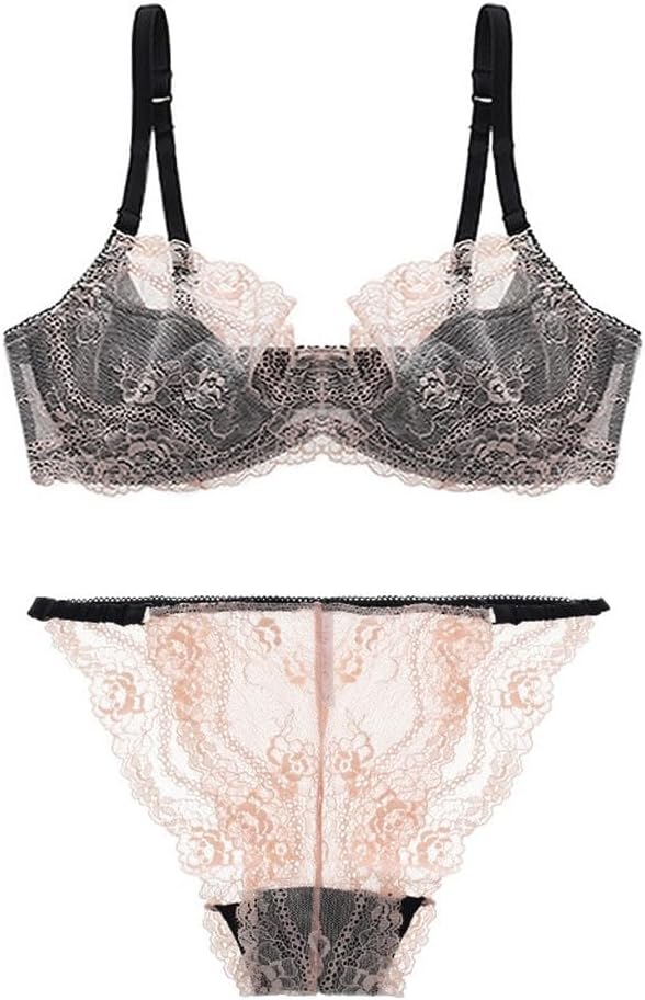 Thin Transparent Lace Lingerie Set Large Breasts Show Small Anti-sag Size Bra