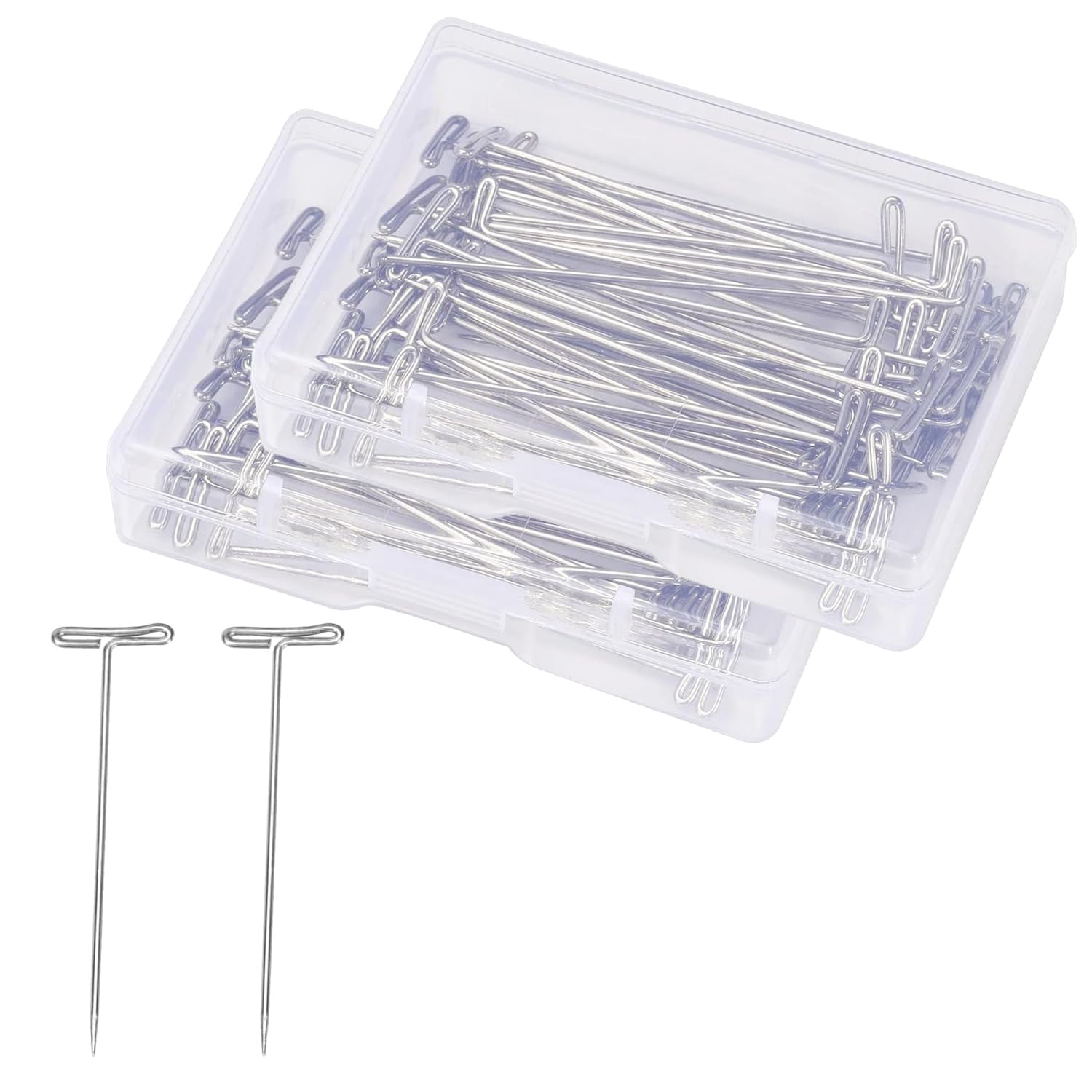 200 Pcs T-Pins, Stainless Steel T-Pins for Blocking Knitting, Modelling and Crafts,Wig Making, 2 inch Straight T Pin with a Plastic Box for Wig Heads